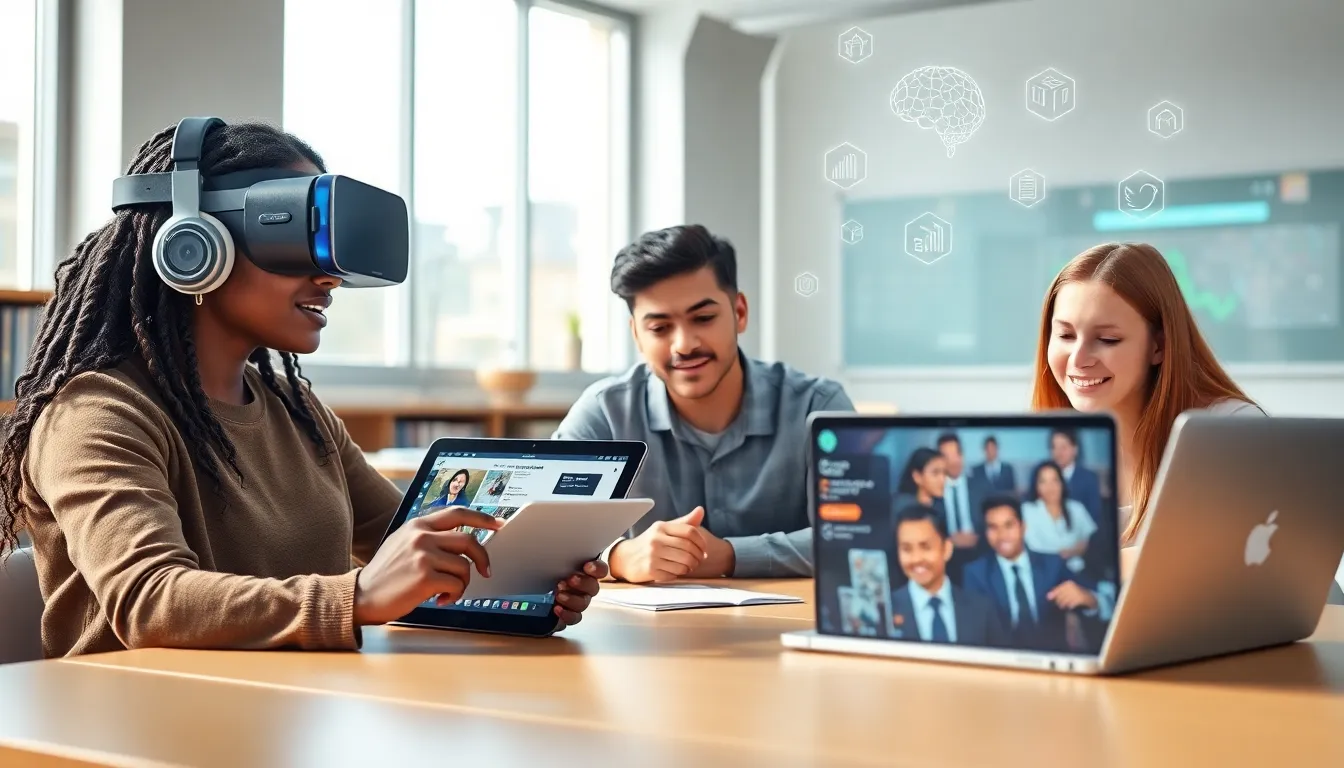 students engaging with innovative learning technologies in a modern classroom.